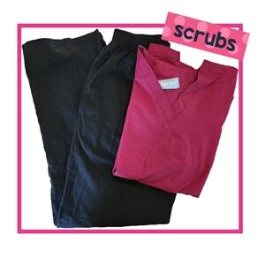 Black Scrub Pant and Burgundy Scrub Top Set